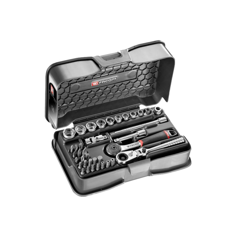 COFFRET 37 PIÈCES DOUILLES HEXAGONALES 1/4'' 6 PANS ET EMBOUTS FACOM R.161-6P6HX