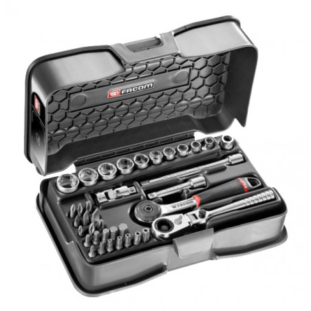COFFRET 37 PIÈCES DOUILLES HEXAGONALES 1/4'' 6 PANS ET EMBOUTS FACOM R.161-6P6HX