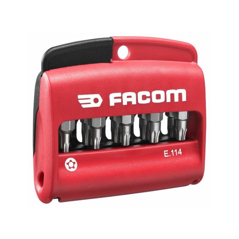 COFFRET MIXTE DE 10 EMBOUTS TORX PLUS® TAMPER 1/4'' FACOM - SÉRIE 1 - 25 MM AVEC PORTE-EMBOUTS E.114PB