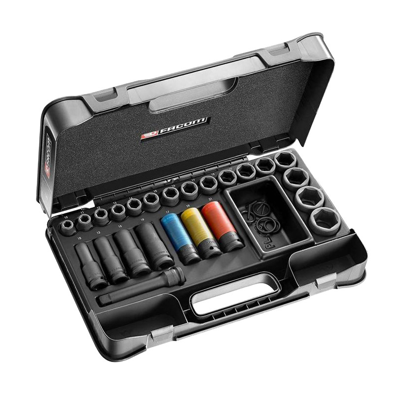 COFFRET 24 DOUILLES À CHOCS 1/2'' IMPACT 6 PANS FACOM NS.550BPB