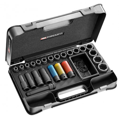 COFFRET 24 DOUILLES À CHOCS 1/2'' IMPACT 6 PANS FACOM NS.550BPB