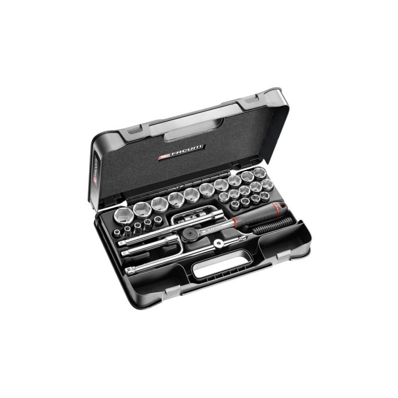COFFRET DE DOUILLES MÉTRIQUES 1/2'' 6 PANS - 30 PIÈCES FACOM