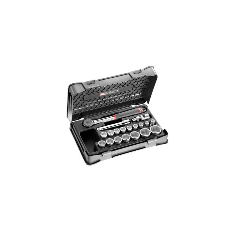 COFFRET DE DOUILLES MÉTRIQUES 1/2'' 6 PANS, 19 PIÈCES FACOM