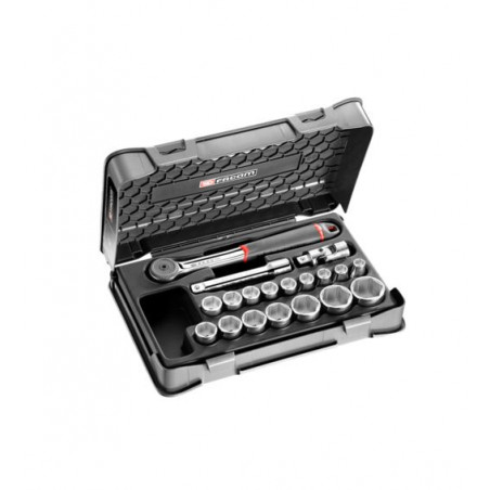 COFFRET DE DOUILLES MÉTRIQUES 1/2'' 6 PANS, 19 PIÈCES FACOM
