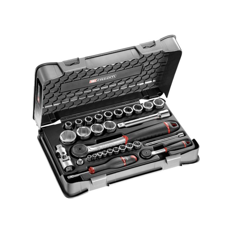 COFFRET DE DOUILLES MÉTRIQUES 6 PANS 1/4'' - 1/2'', 30 PIÈCES
