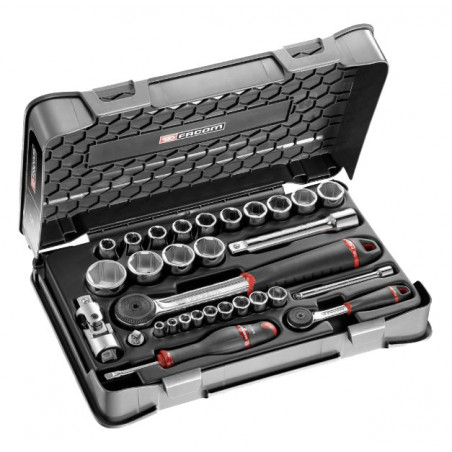 COFFRET DE DOUILLES MÉTRIQUES 6 PANS 1/4'' - 1/2'', 30 PIÈCES