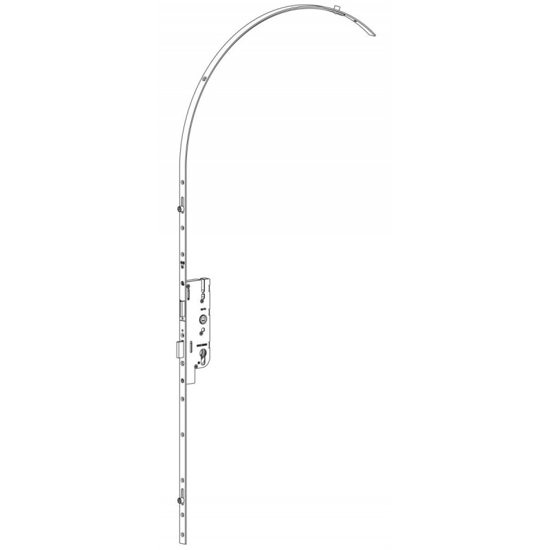 CRÉMONE À LARDER EUROPA FERCO 3 GALETS, LONGUEUR 2500 MM, POUR PORTE CINTRÉE, ENTRAXE 70 MM