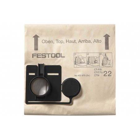 ENSEMBLE DE 5 SACS FILTRES POUR ASPIRATEUR FESTOOL CT 22 - RÉFÉRENCE 452970