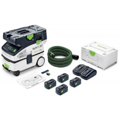 ASPIRATEUR FESTOOL CLEANTEC CTLC MINI I-PLUS 2X18V AVEC 4 BATTERIES 5 AH ET CHARGEUR