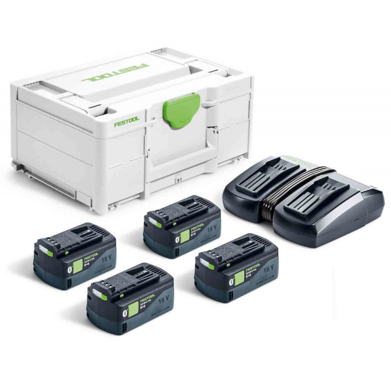 PACK ENERGIE SYS 18V FESTOOL 4 BATTERIES 5AH - CHARGEUR TCL 6 DUO - COFFRET SYSTAINER SYS3