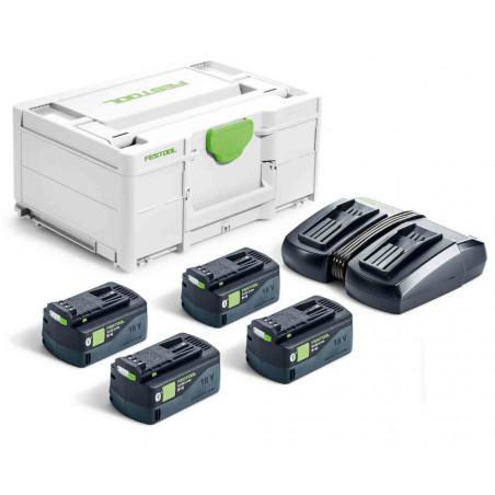 PACK ENERGIE SYS 18V FESTOOL 4 BATTERIES 5AH - CHARGEUR TCL 6 DUO - COFFRET SYSTAINER SYS3
