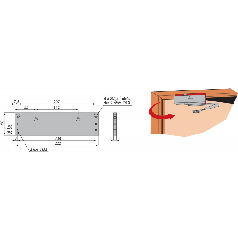PLAQUE DE MONTAGE POUR FERME-PORTE HR150 HERACLES