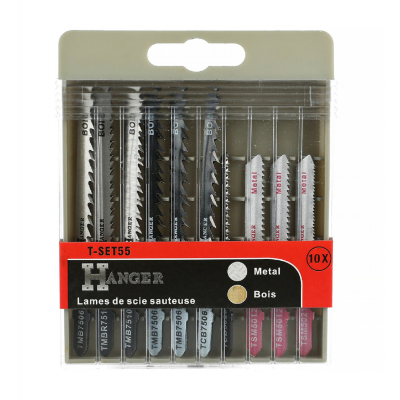ENSEMBLE DE 10 LAMES T-SET55 POUR SCIE SAUTEUSE, COMPATIBLE BOIS ET MÉTAL