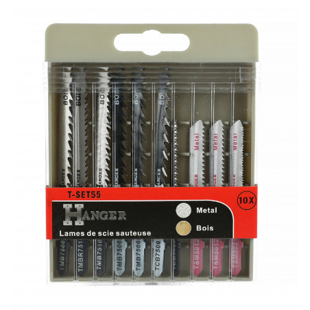 ENSEMBLE DE 10 LAMES T-SET55 POUR SCIE SAUTEUSE, COMPATIBLE BOIS ET MÉTAL