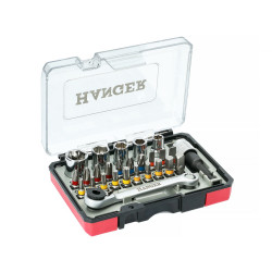 COFFRET 27 PIÈCES EMBOUTS DE VISSAGE ET DOUILLES 1/4'' AVEC CLIQUET