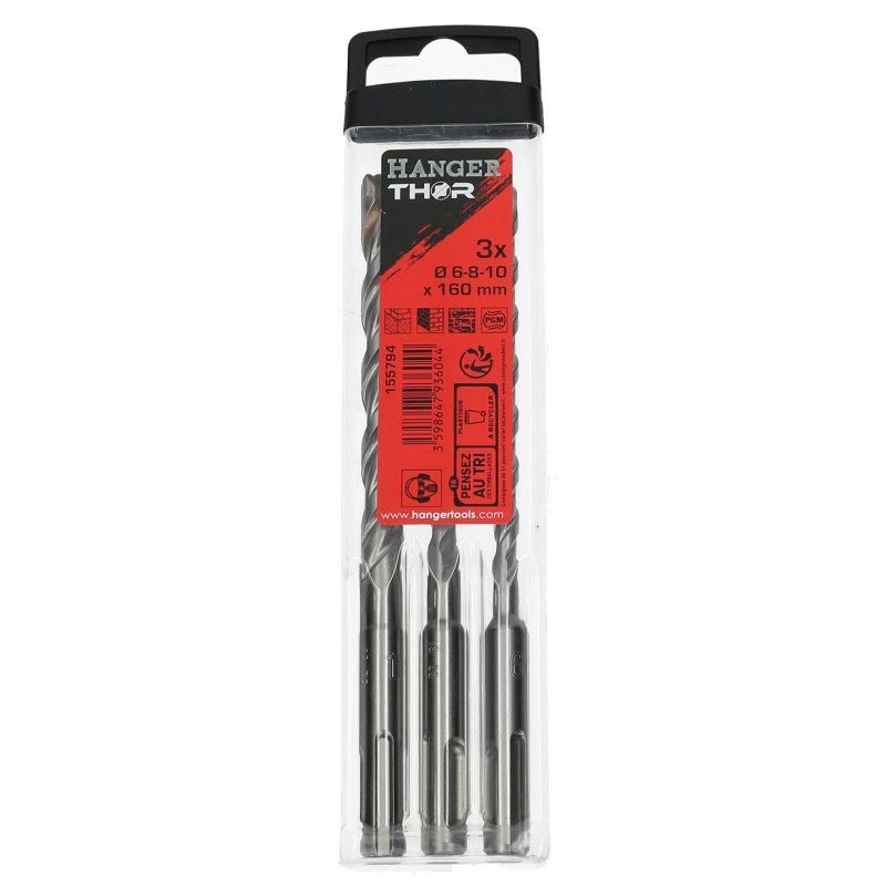 SET DE 3 FORETS BÉTON SDS PLUS 2 TAILLANTS THOR 6/8/10 MM X 160 MM