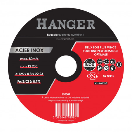 DISQUE À TRONÇONNER HANGER ACIER/INOX DÉPORTÉ 125 X 0,8 MM - 150009