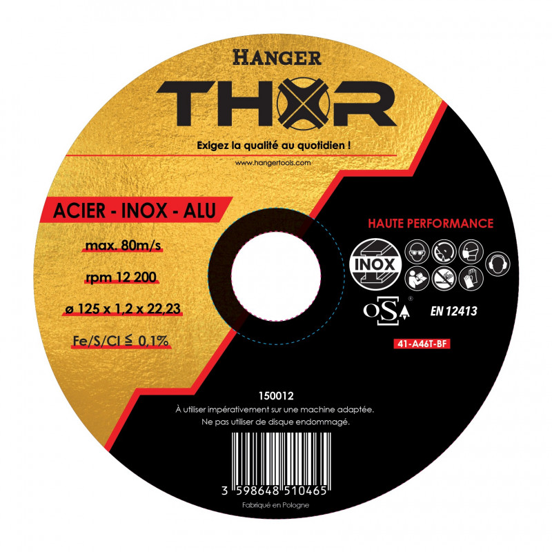 DISQUE À TRONÇONNER THOR HANGER 125 X 22,23 X 1,2 MM HAUTE PERFORMANCE MÉTAL - 150012