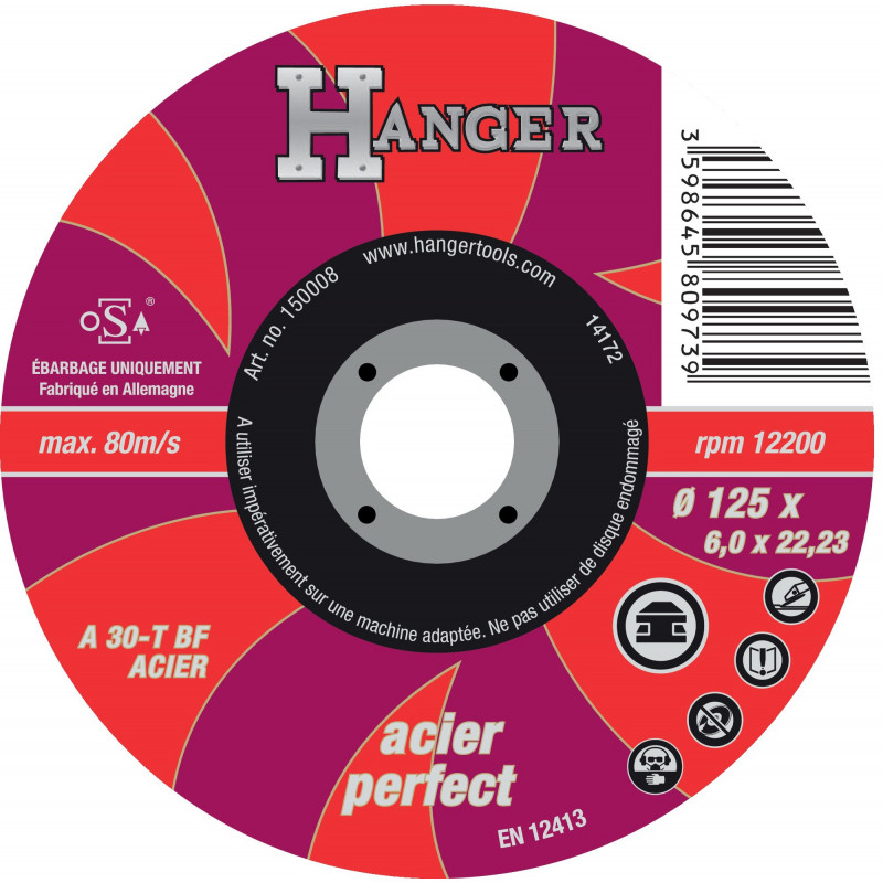 DISQUE À ÉBARBER HANGER ACIER 125X6MM A30T-BF - 150008