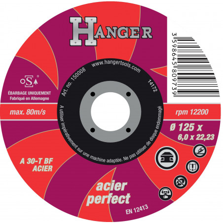DISQUE À ÉBARBER HANGER ACIER 125X6MM A30T-BF - 150008