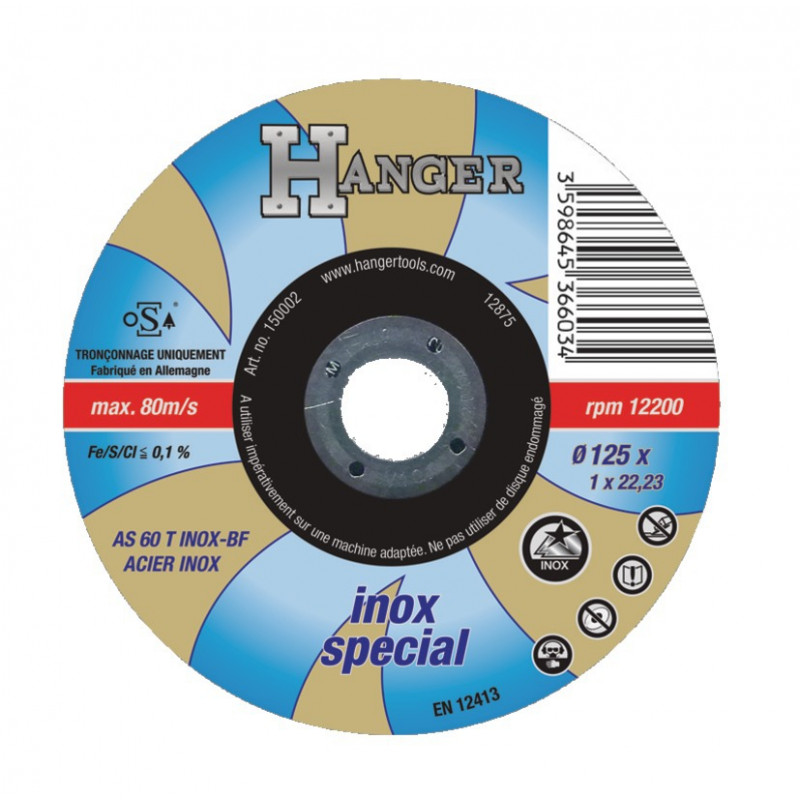 DISQUE À TRONÇONNER INOX HANGER AS 60 T 1 MM
