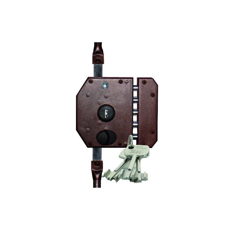 SERRURE EN APPLIQUE 3 POINTS CITY PERFECTA ISEO SIMPLE POMPE MARRON