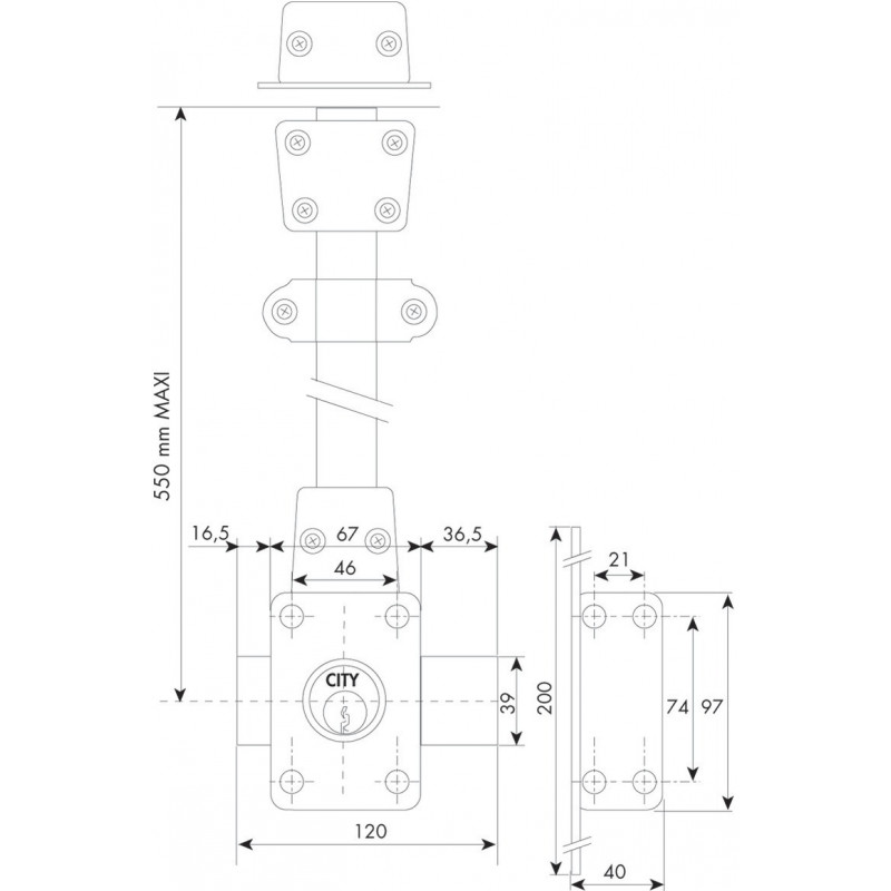 VERROU 2 POINTS EN APPLIQUE ISEO CAVITH - CYLINDRE 45 MM ZENITH HAUT ET CÔTÉ