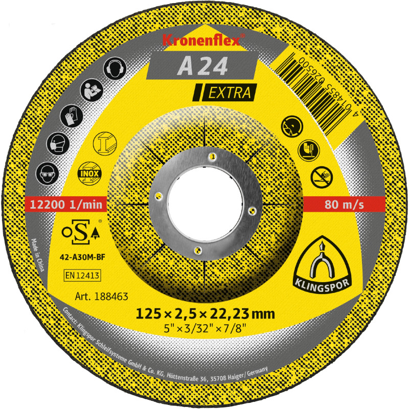 DISQUE À TRONÇONNER PLAT ACIER KLINGSPOR KRONENFLEX A24 EXTRA 125X2,5 MM