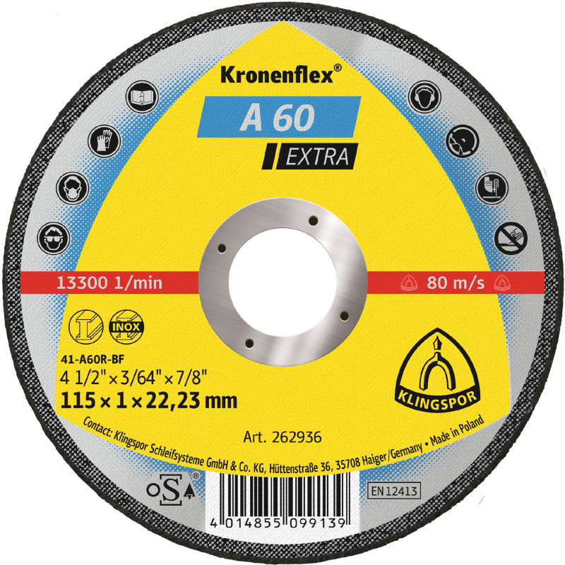 DISQUE À TRONÇONNER PLAT KLINGSPOR KRONENFLEX A60 EXTRA 115X1 MM