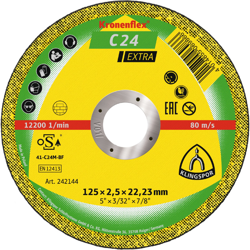 DISQUE TRONÇONNEUR MATÉRIAUX PLAT KRONENFLEX KLINGSPOR C24 EXTRA