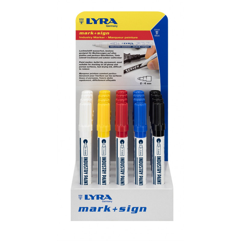 ENSEMBLE DE 20 MARQUEURS PEINTURE LAQUÉE LYRA, COULEURS ASSORTIES, 4B
