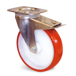 Roulette manutention Roue polyuréthane injecté Ethanyl® Série E4B-28 Fixation à platine pivotante à double blocage...