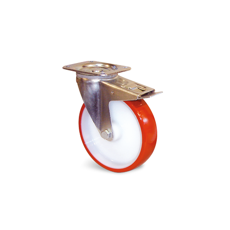 Roulette manutention Roue polyuréthane injecté Ethanyl® Série E4B-28 Fixation à platine pivotante à double blocage...