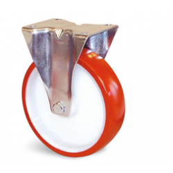 Roulette manutention Roue polyuréthane injecté Ethanyl® Série E4B-28 Fixation à platine fixe  Diamètre 100mm Charge 170 kg
