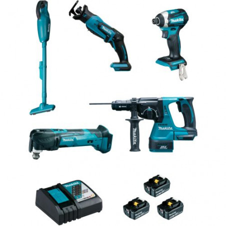 ENSEMBLE D'OUTILS 18 V - 5 PIÈCES (DTD154, DJR183, DHR243, DTM51, DCL180) - 3 BATTERIES 5 AH
