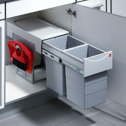 POUBELLE COULISSANTE TRI SÉLECTIF 30L AVEC PELLE ET BROSSE