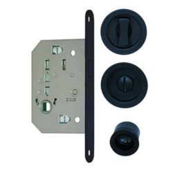 ENSEMBLE DE QUINCAILLERIE POUR PORTE COULISSANTE AVEC ROSACES RONDES NOIRES