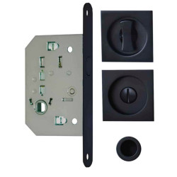 KIT DE PORTE COULISSANTE AVEC ROSACES CARRÉES FINITION NOIRE