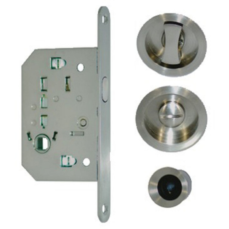 KIT DE PORTE COULISSANTE EN INOX AVEC ROSACES ET BEC DE CANE - NI013