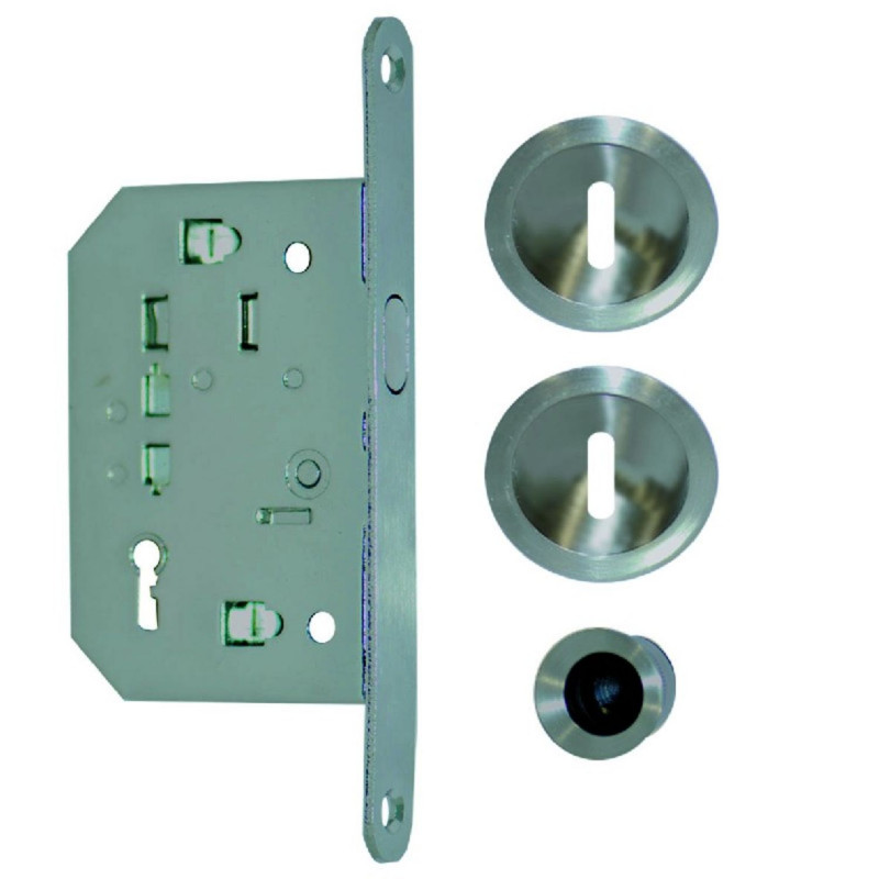 KIT DE PORTE COULISSANTE EN INOX AVEC ROSACES ET BEC DE CANE - NI014