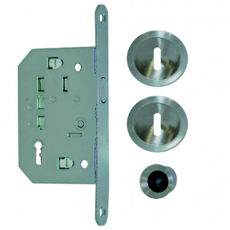 KIT DE PORTE COULISSANTE EN INOX AVEC ROSACES ET BEC DE CANE - NI014
