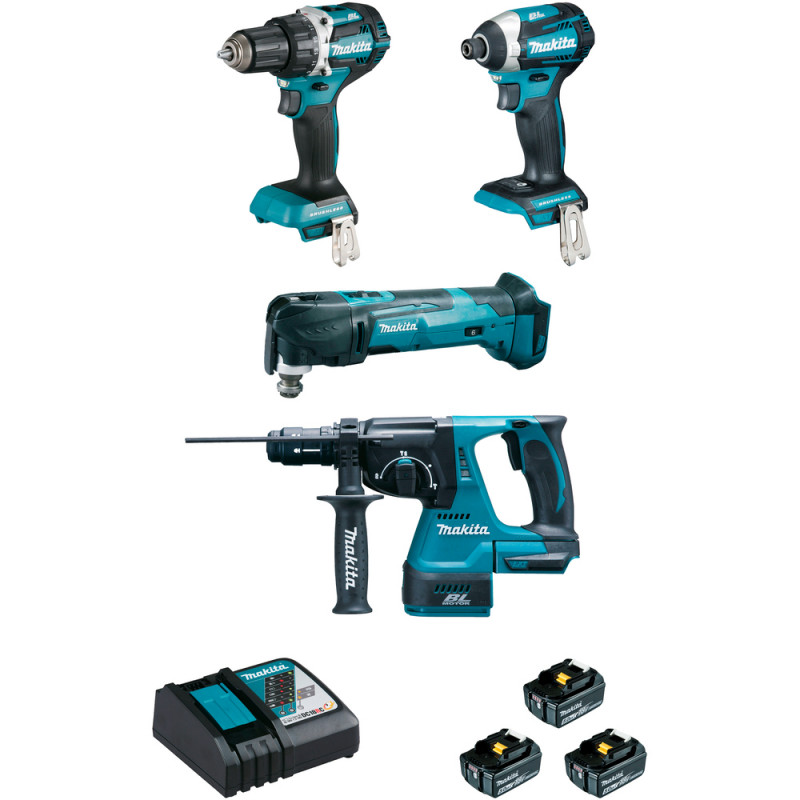 DLX4109TJ ENSEMBLE D'OUTILS 18 V - 4 APPAREILS (DDF484, DTD154, DHR243, DTM51) - 3 BATTERIES 5 AH - COFFRET MAKPAC