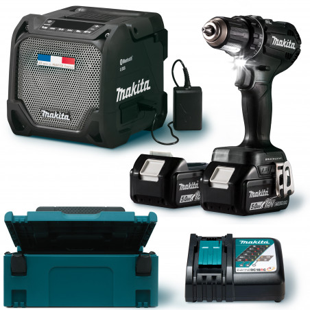 LI ENSEMBLE 18 V PERCEUSE DDF485RTJ ET ENCEINTE DMR200 - 2 BATTERIES 5 AH - COFFRET ÉDITION SPÉCIALE MAKPAC