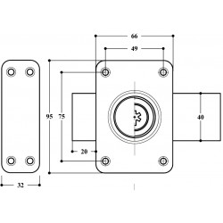 VERROU GHB À 5 AILETTES, DIMENSIONS 95 MM X 66 MM