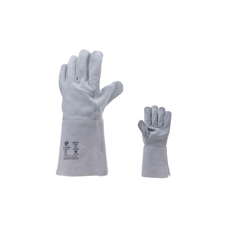 GANTS DE PROTECTION SOUDEUR CROUTE VACHETTE MANCHETTE 15CM GRIS