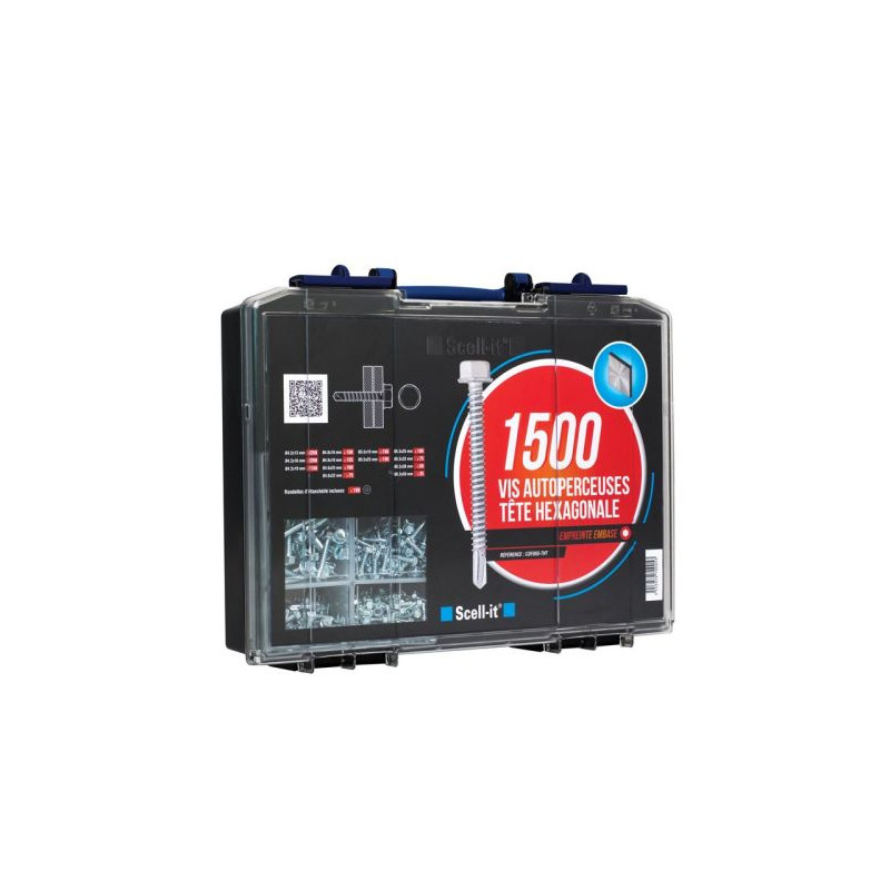 COFFRET DE 1500 VIS AUTOPERCEUSES AVEC RONDELLES TÊTE HEXAGONALE SCELL-IT