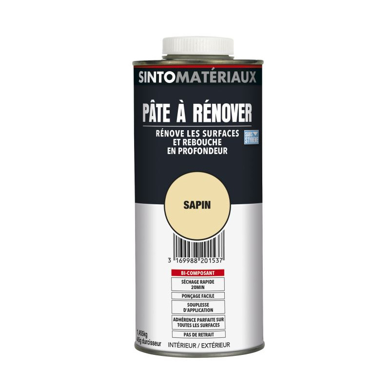 PÂTE À RÉNOVER SANS STYRÈNE AVEC DURCISSEUR, CARTOUCHE 1,455 KG + 45 G