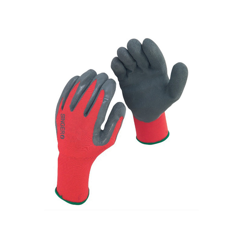 GANTS TRICOT POLYAMIDE SINGER ENDUIT LATEX ROUGE/GRIS T8 - NYM15LG