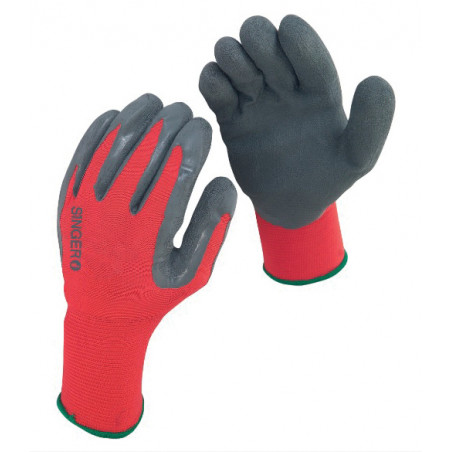 GANTS TRICOT POLYAMIDE SINGER ENDUIT LATEX ROUGE/GRIS T8 - NYM15LG