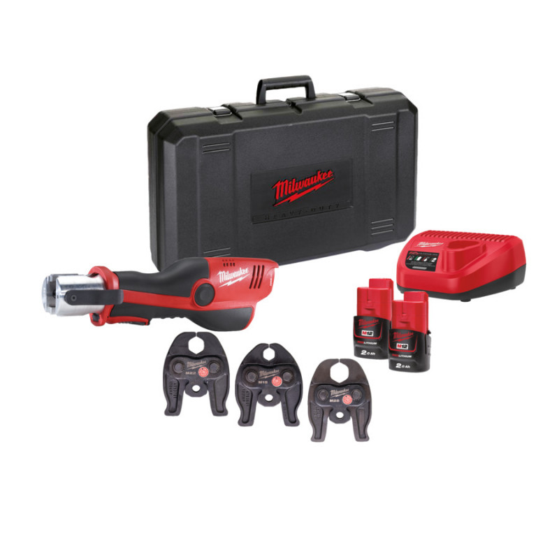 SERTISSEUSE HYDRAULIQUE PROFIL M M12 HPT-202C M-SET ( 2 BATTERIES 12V - 2Ah - MACHOIRES 15/22/28mm ))